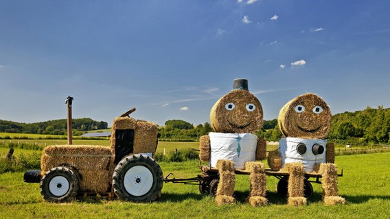 Ein Traktor zieht ein Paar aus Strohballen. © picture alliance / blickwinkel Foto: S. Ziese