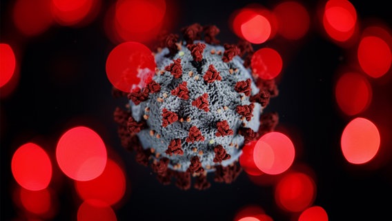 Ein Virussymbol schwebt zwischen roten Lichreflexen. © picture alliance Foto: Geisler Fotopress Christoph Hardt