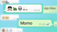 Montage: In einem Smartphone steht "Momo". © NDR/Apple 