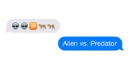 Welchen Horrofilm stellen die folgenden Emoji-Symbole dar? Zwei Aliens, das Kürzel vs. und zwei Leoparden. Die Antwort: "Alien vs. Predator".  