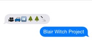 Welchen Horrofilm stellen die folgenden Emoji-Symbole dar? Eine Filmkamera, ein Auto, ein Pfeil, ein Wald und ein Messer. Die Antwort: "Blair Witch Project".  