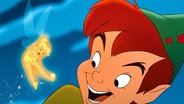 Zu sehen ist Peter Pan mit seinem Glöckchen aus der Zeichentrickversion. © picture alliance Foto: dpa-Film Buena Vista