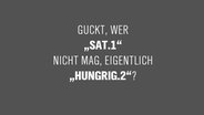 Zu sehen ist eine Texttafel mit der Aufschrift: "Guckt, wer "Sat.1" nicht mag, eigentlich "Hungrig.2"?" © NDR Foto: Montage