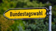 Auf einem gelben Wegweiser steht "Bundestagswahl". © picture alliance / imageBROKER | Christian Ohde Foto: hristian Ohde