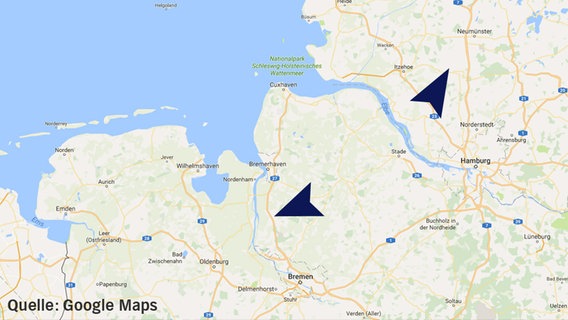 Auf einem Kartenausschnitt von Google Maps sind Hagen in  Holstein und Hagen im Bremischen zu sehen. © Google Maps 