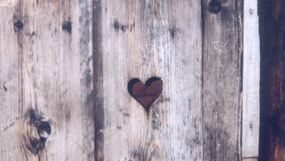 Eine Toilettentür aus Holz, in die ein Herz geschnitzt wurde © BrisBras / photocase.de Foto: BrisBras