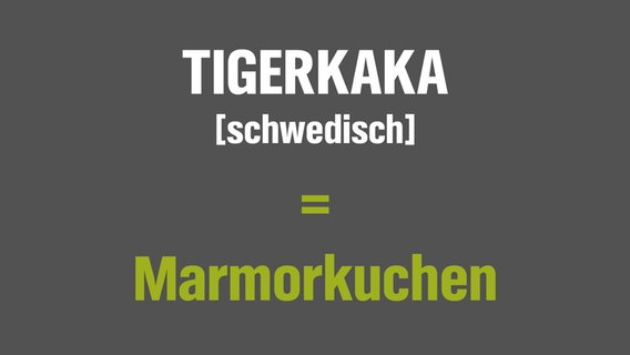 Auf einer Tafel steht eine Übersetzung: Tigerkaka gleich Marmorkuchen. © NDR 