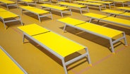 Viele gelbe Strandliegen stehen in mehreren Reihen. © imago/Westend61 Foto: Westend61
