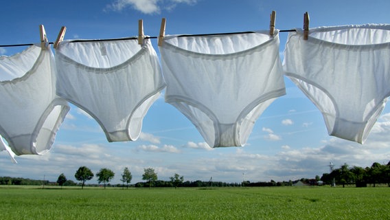 Weiße Unterhosen hängen auf einer Wäscheleine. © nukanute / photocase.de Foto: nukanute