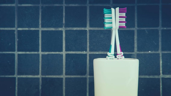 Zwei Zahnbürsten in einem Becher. © suze / photocase.de 