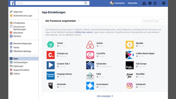 Ein Screenshot zeigt wie Nutzer des sozialen Netzwerks Facebook ihre Daten schützen können.  