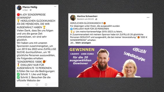 Screenshots von den Fake-Accounts von Martina Schönherr und Marco Heilig. © N-JOY/Screenshots 