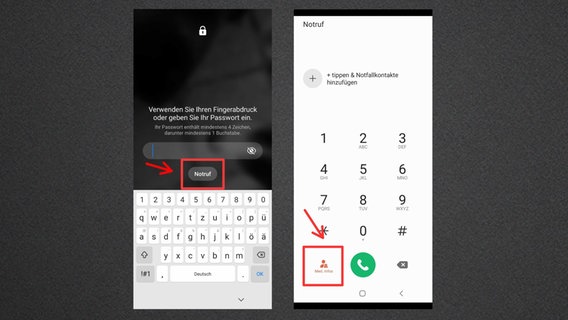 Die Screenshots zeigen den Notruf und die medizinische Informationen auf einem Samsung-Smartphone. © Screenshot Samsung Foto: Screenshot Samsung