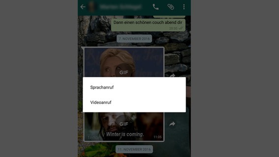 WhatsApp-Screenshot: Einfach zwischen Sprach- und Video-Anruf auswählen. © N-JOY Foto: Screenshot