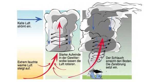 Die Grafik zeigt, wie ein Tornado entsteht. © dwd 