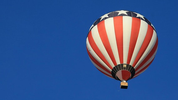 Ein Fesselballon in Faben der US-amerikanischen Flagge in einem tief blauen Himmel. © matze_ott/ photocase.de Foto: matze_ott